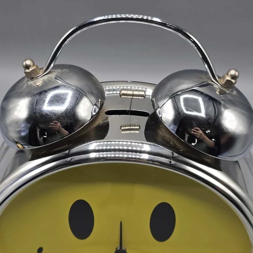 Vintage Y2K Sterling & Noble Smiley Face Metal Clock Wall Hanging Double Bell